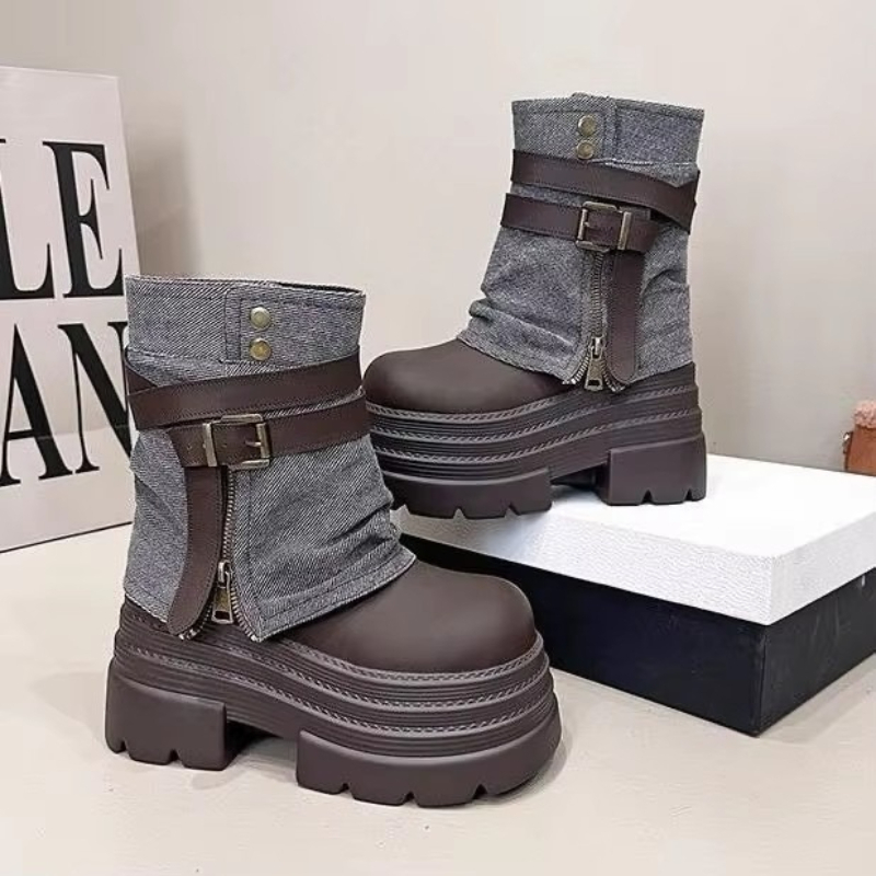10 センチメートル秋チャンキーショートブーツ女性ハイヒール - Sneaker Zone のレビューと価格