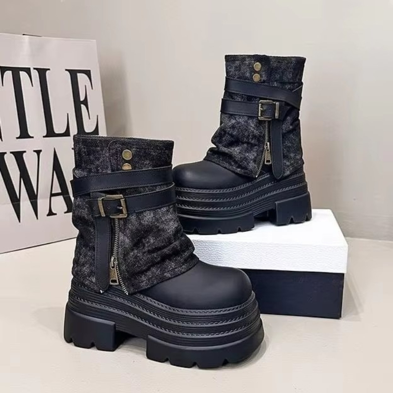 10 センチメートル秋チャンキーショートブーツ女性ハイヒール - Sneaker Zone のレビューと価格